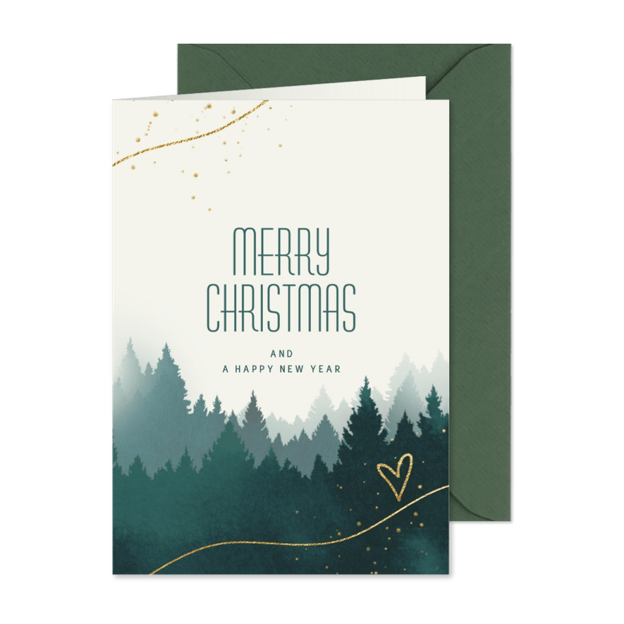 Zakelijke kerstkaart met kerstbomen landschap in aquarel - Kaartimpressie