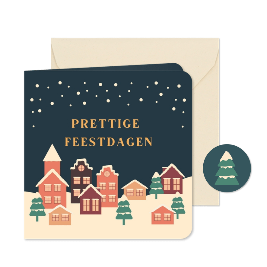 Zakelijke kerstkaart met kerstdorp in de sneeuw - Kaartimpressie