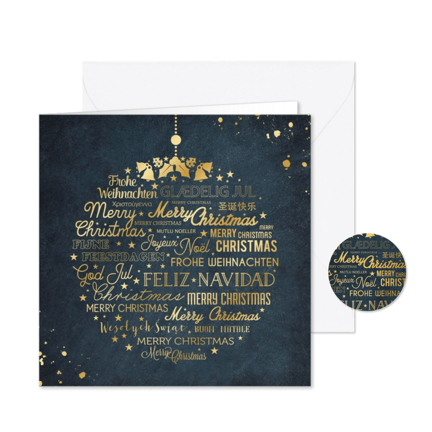 Zakelijke kerstkaart met kerstgroet in meerdere talen - Kaartimpressie