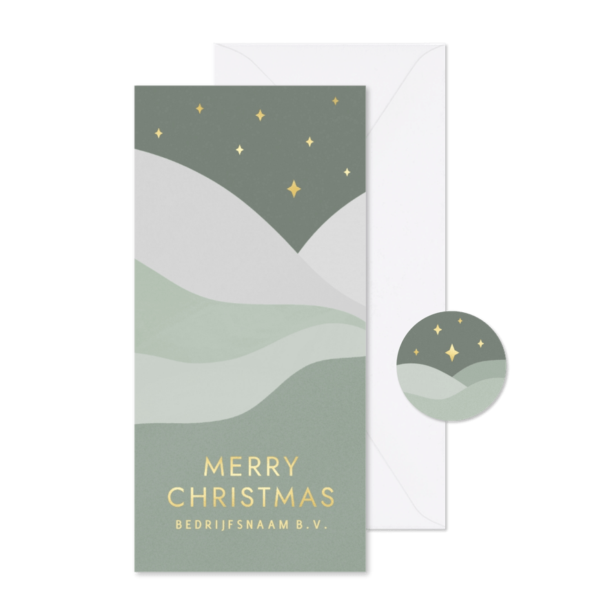 Zakelijke kerstkaart met landschap en gouden sterren - Kaartimpressie
