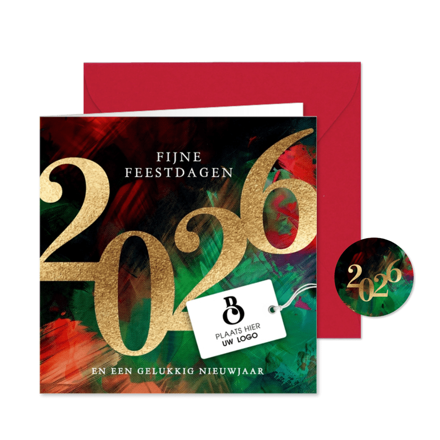 Zakelijke kerstkaart met logo in rood en groen - Kaartimpressie
