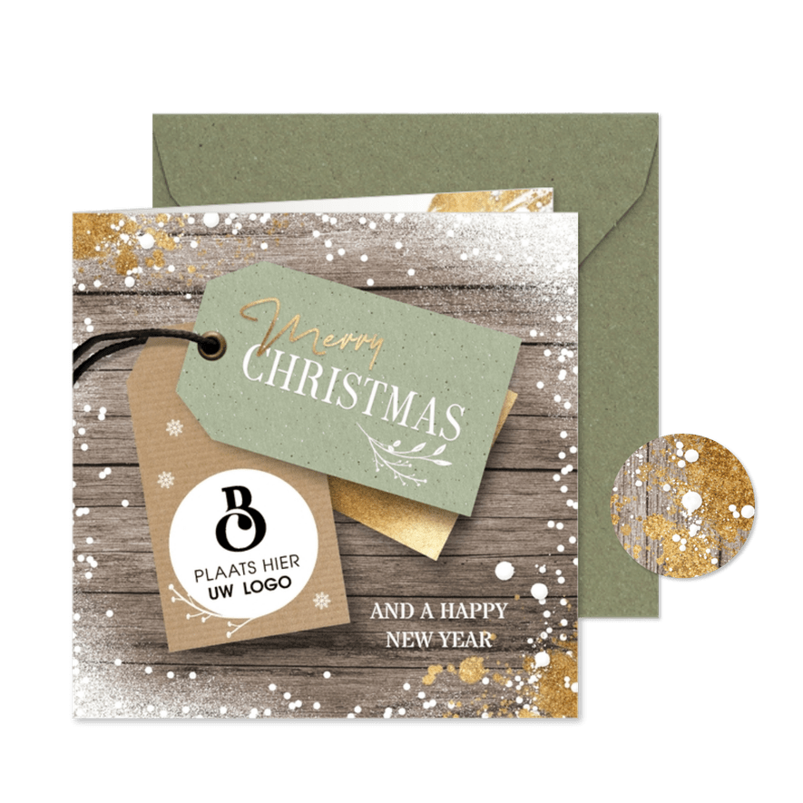 Zakelijke kerstkaart met logo op label - Kaartimpressie