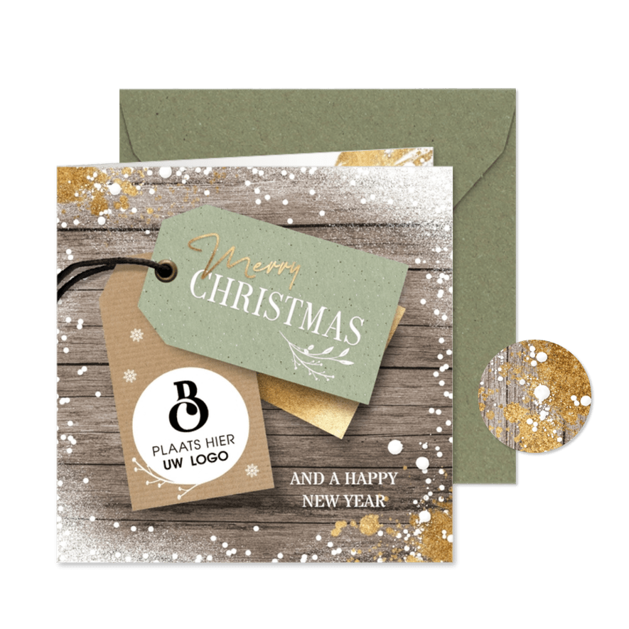 Zakelijke kerstkaart met logo op label - Kaartimpressie