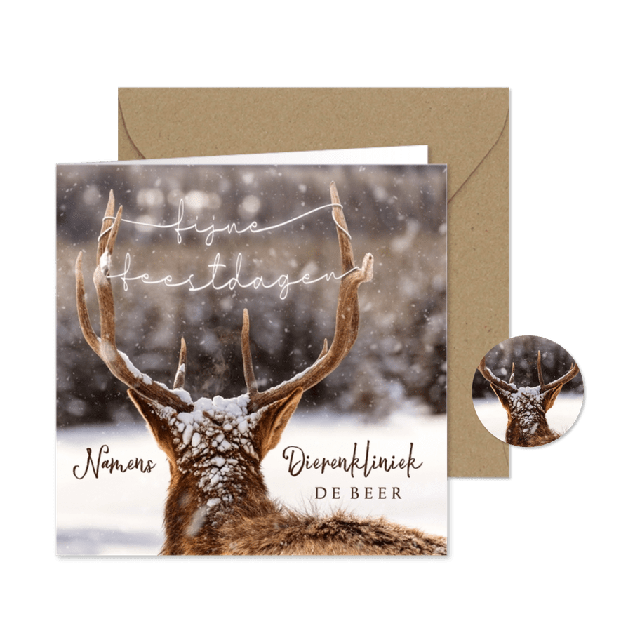 Zakelijke kerstkaart met rendier en fijne feestdagen-slinger - Kaartimpressie