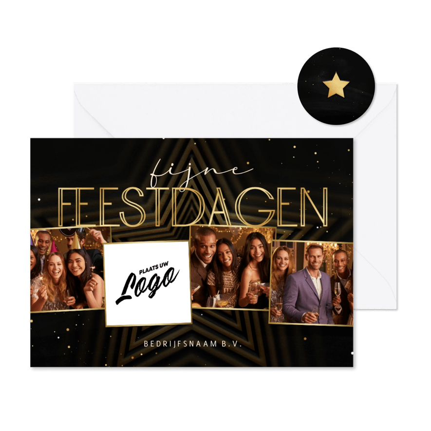 Zakelijke kerstkaart met ster Fijne Feestdagen fotocollage - Kaartimpressie
