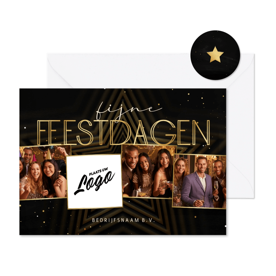Zakelijke kerstkaart met ster Fijne Feestdagen fotocollage - Kaartimpressie