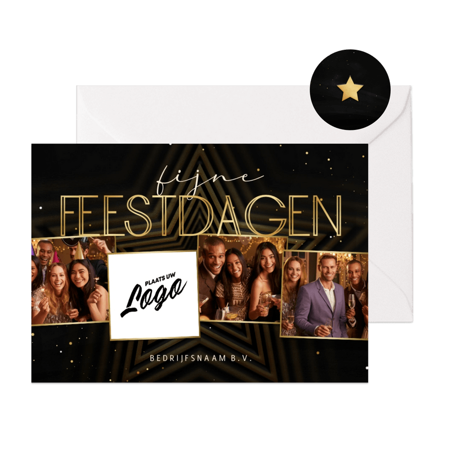 Zakelijke kerstkaart met ster Fijne Feestdagen fotocollage - Kaartimpressie