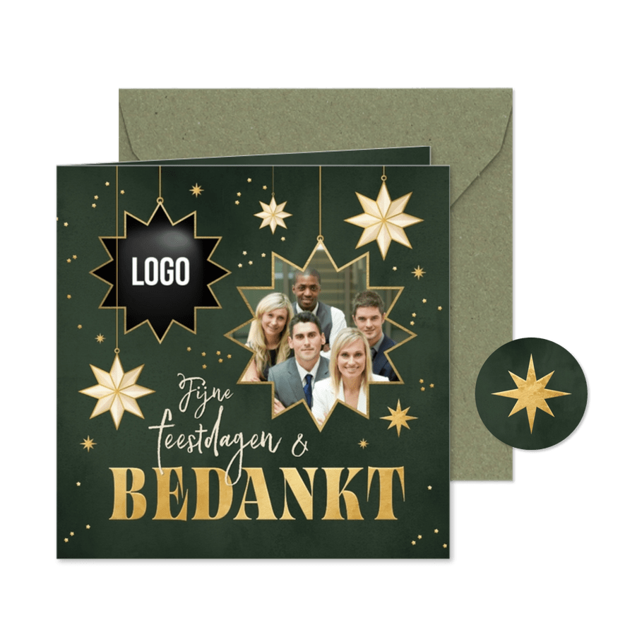 Zakelijke kerstkaart met sterren bedankt logo groen foto - Kaartimpressie