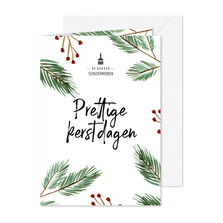 Zakelijke kerstkaart met waterverf kersttakken en logo - Kaartimpressie