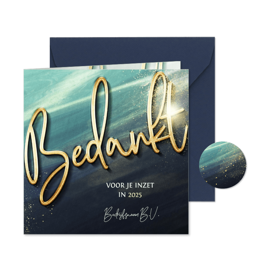 Zakelijke kerstkaart modern bedankt in goudlook - Kaartimpressie