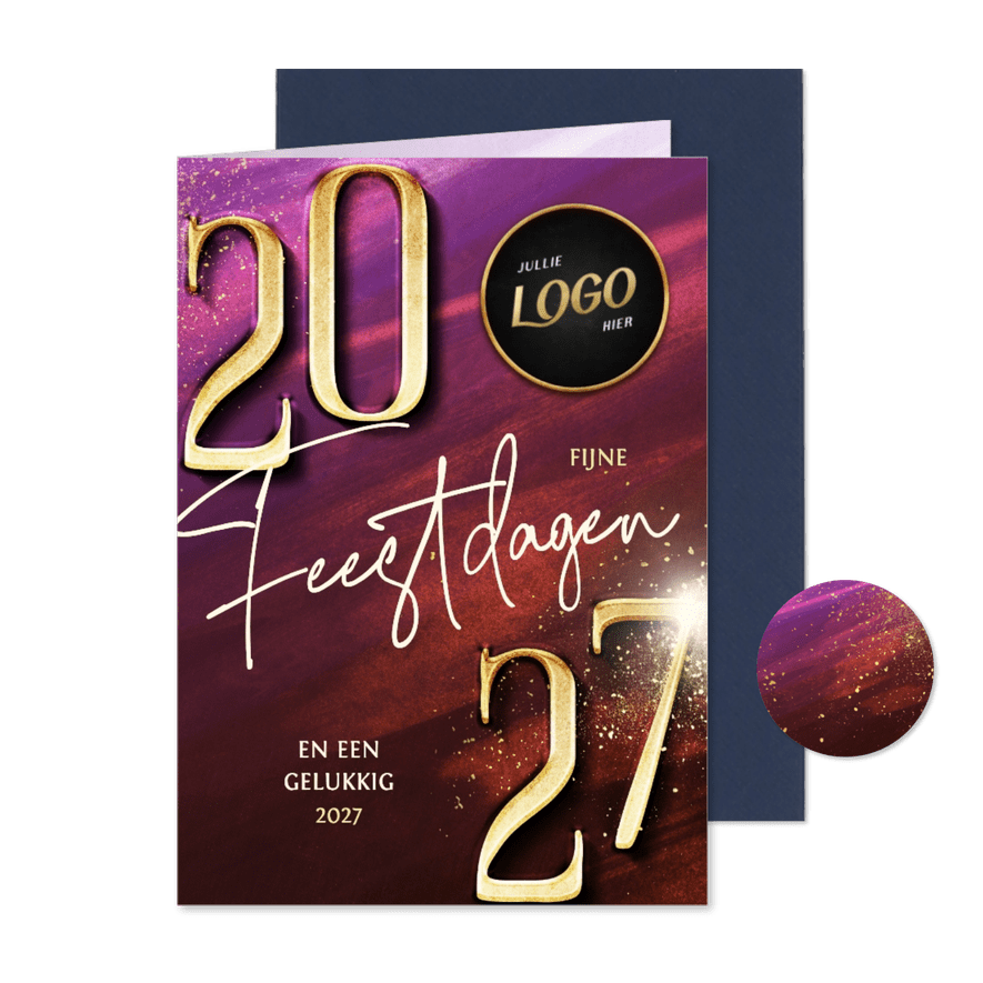 Zakelijke kerstkaart modern met gouden 2027 en logo - Kaartimpressie