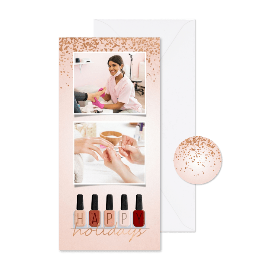 Zakelijke kerstkaart nagellak happy holidays met fotos - Kaartimpressie