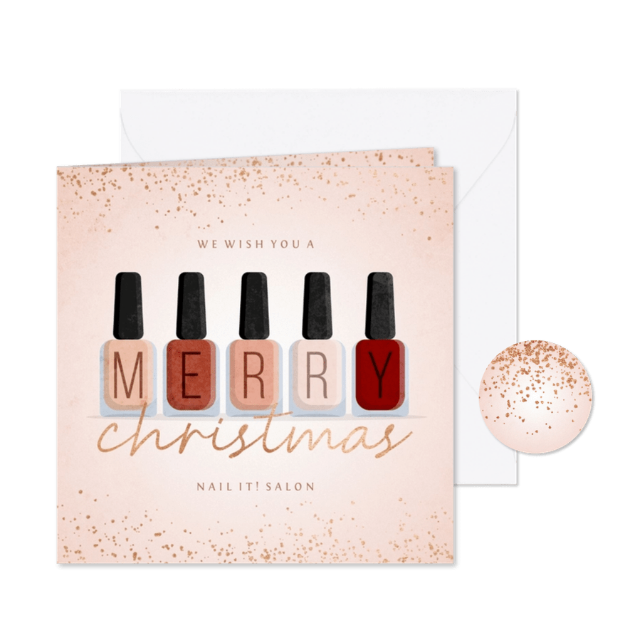 Zakelijke kerstkaart nagellak manicure pedicure met glitters - Kaartimpressie
