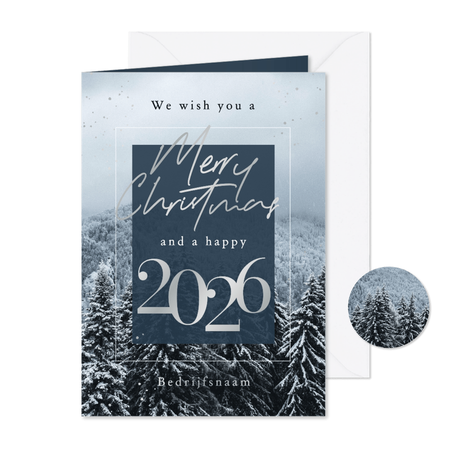 Zakelijke kerstkaart natuurlijk winter landschap dennenbomen - Kaartimpressie