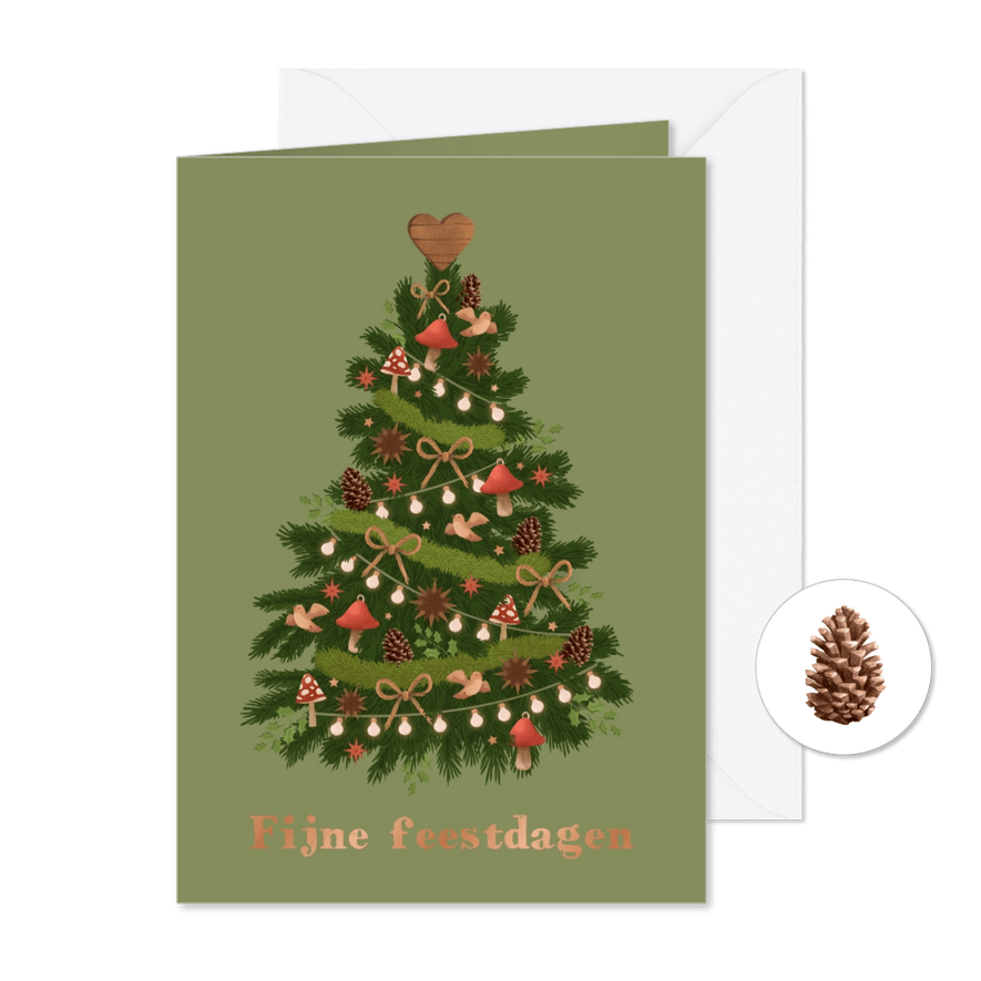 Zakelijke kerstkaart natuurlijke kerstboom paddestoelen - Kaartimpressie