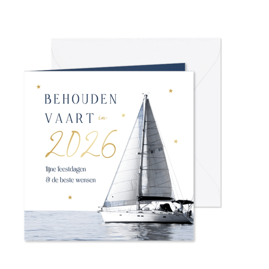 Zakelijke kerstkaart nautisch behouden vaart 2026 goud - Kaartimpressie