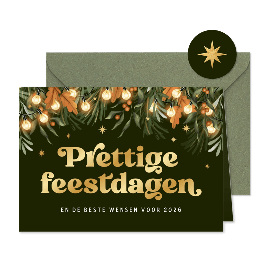 Zakelijke kerstkaart nieuwjaar kerstlampjes groen oranje - Kaartimpressie