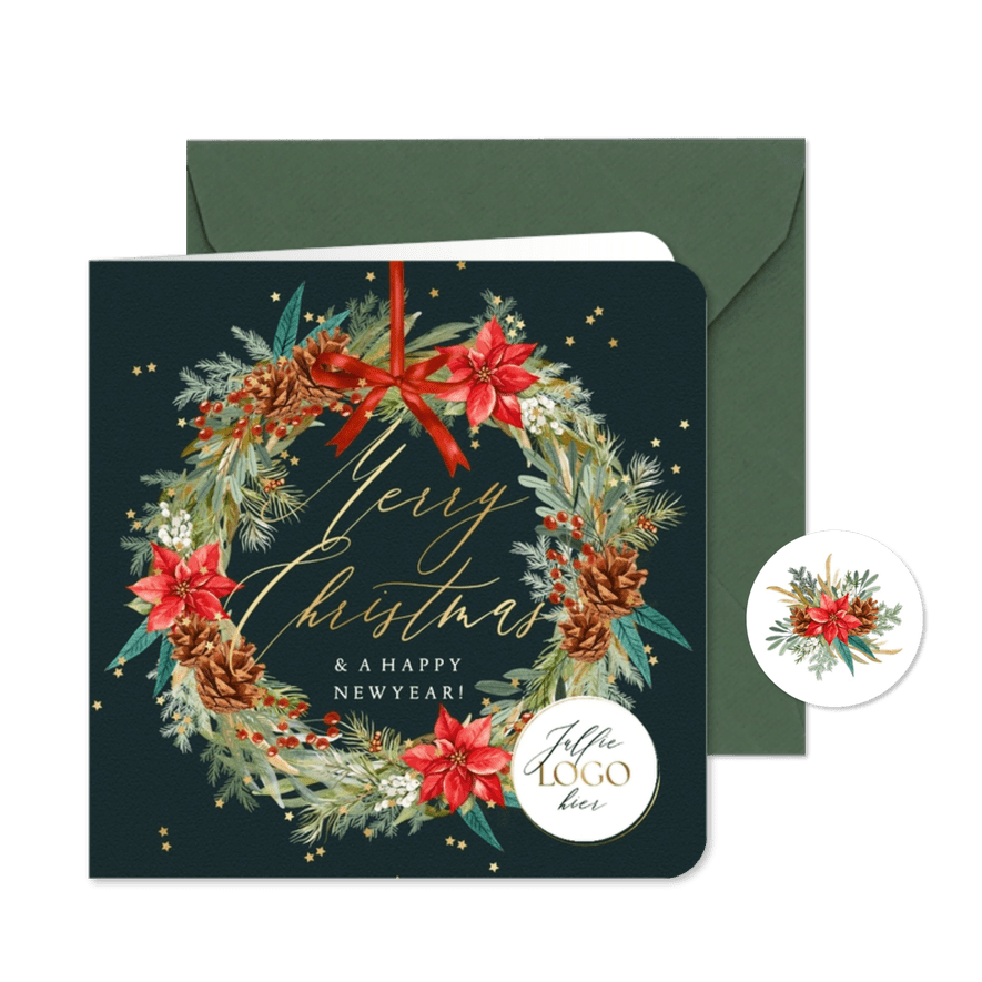 Zakelijke kerstkaart nostalgisch kerstkrans botanisch ster - Kaartimpressie