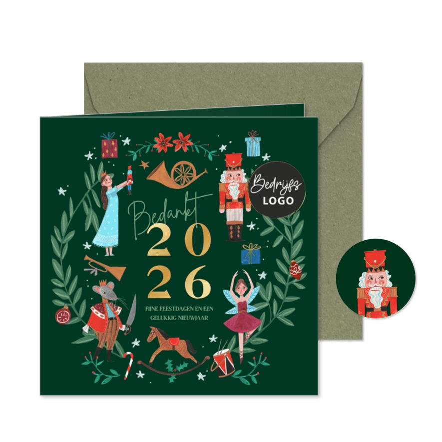 Zakelijke kerstkaart notenkraker kerstkrans - Kaartimpressie