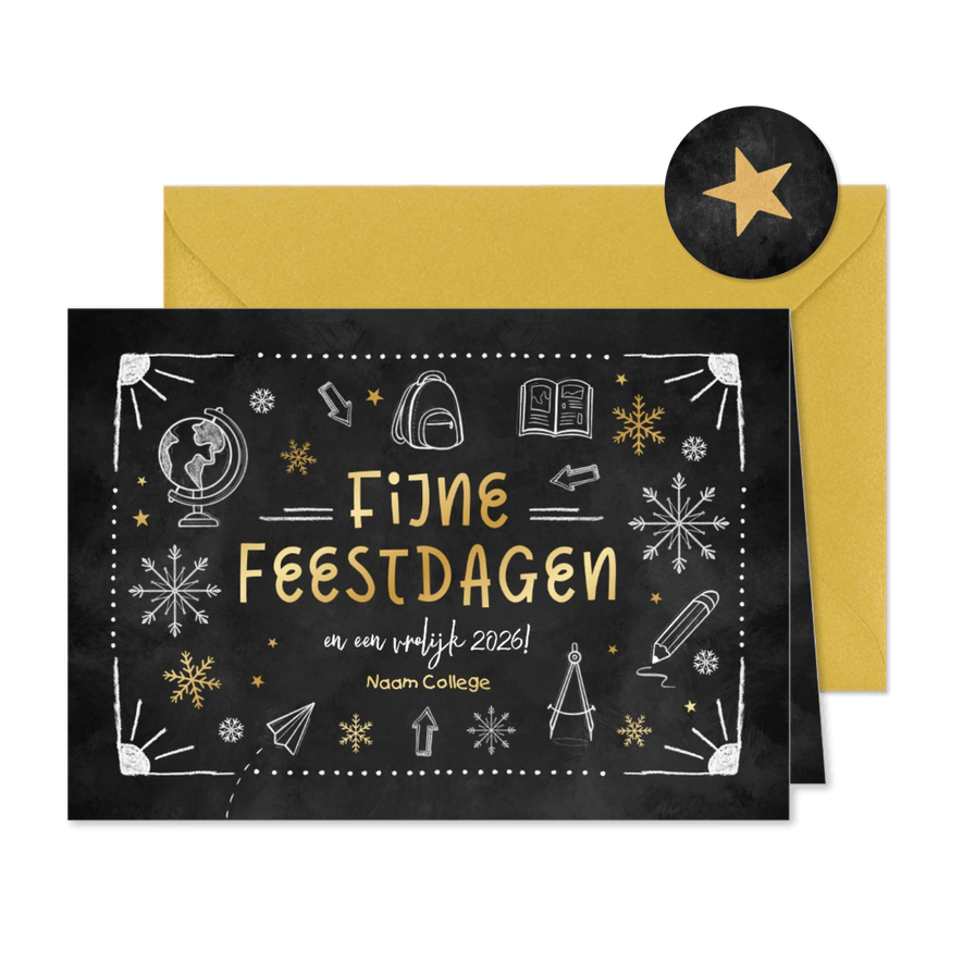 Zakelijke kerstkaart onderwijs krijtbord doodle leerlingen - Kaartimpressie