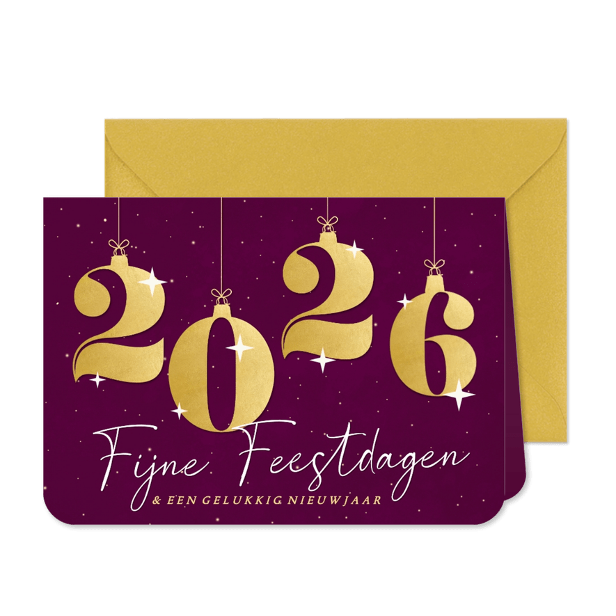 Zakelijke kerstkaart paars gouden cijfers heelal sterren - Kaartimpressie