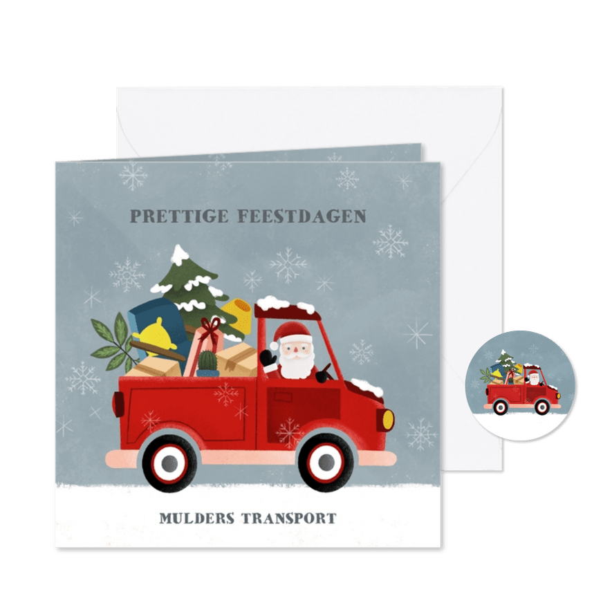 Zakelijke kerstkaart pickup truck kerstman en sneeuw - Kaartimpressie