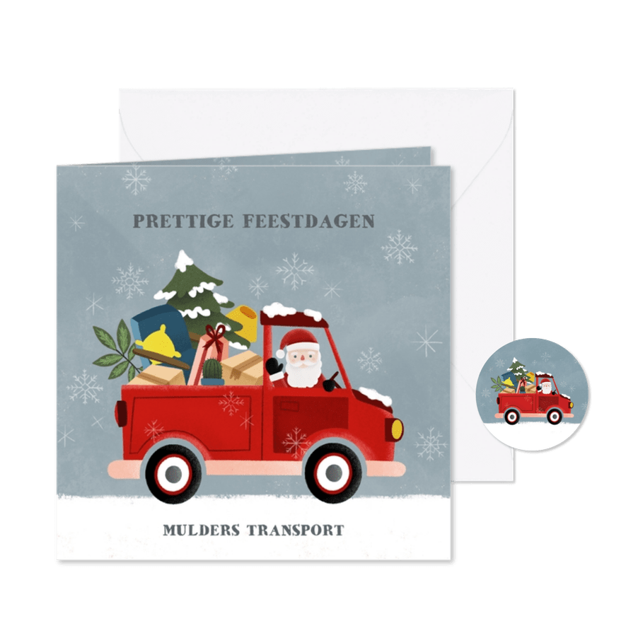 Zakelijke kerstkaart pickup truck kerstman en sneeuw - Kaartimpressie