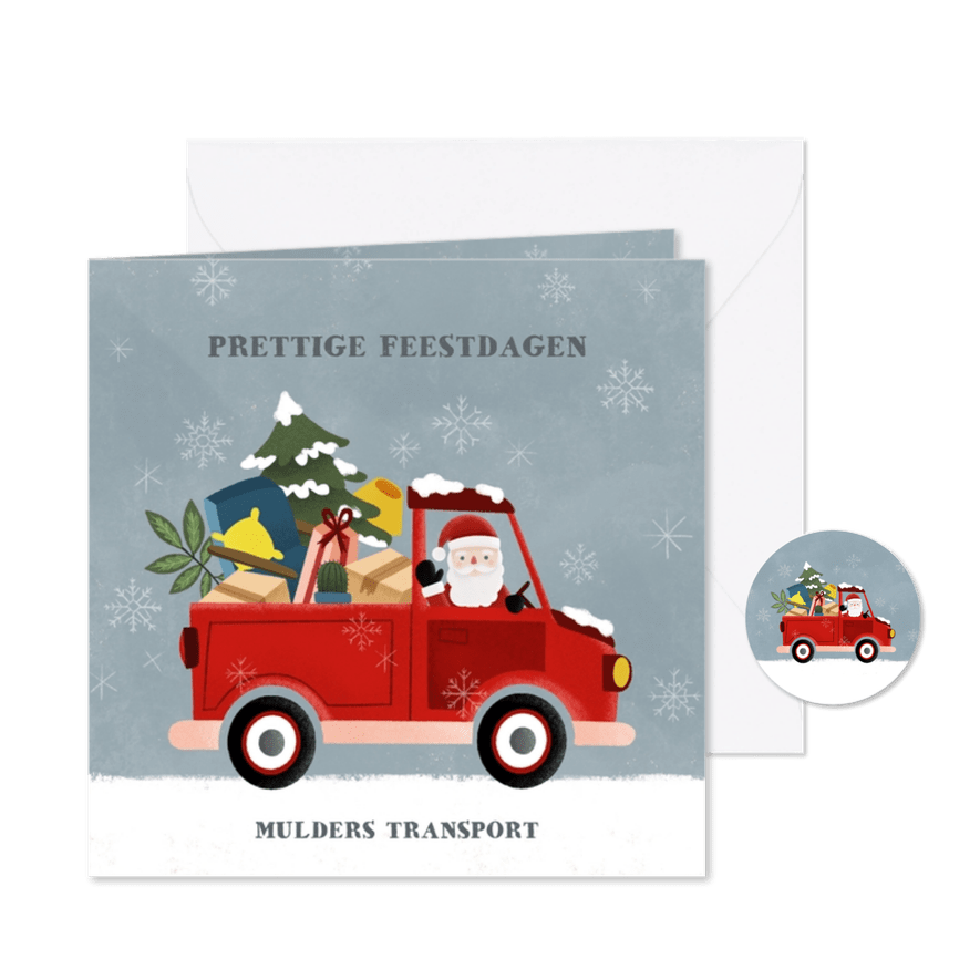 Zakelijke kerstkaart pickup truck kerstman en sneeuw - Kaartimpressie