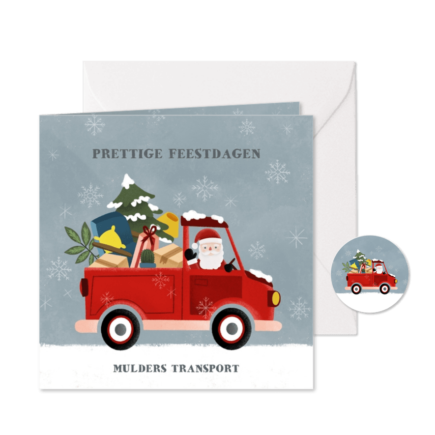Zakelijke kerstkaart pickup truck kerstman en sneeuw - Kaartimpressie