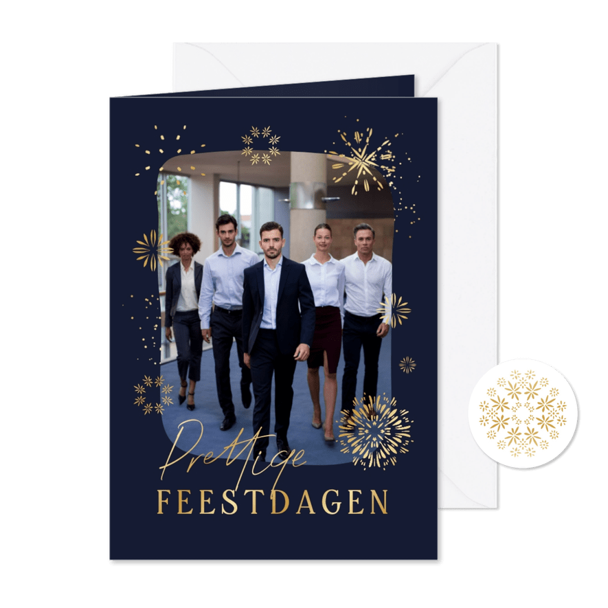 Zakelijke kerstkaart prettige feestdagen foto goud vuurwerk - Kaartimpressie