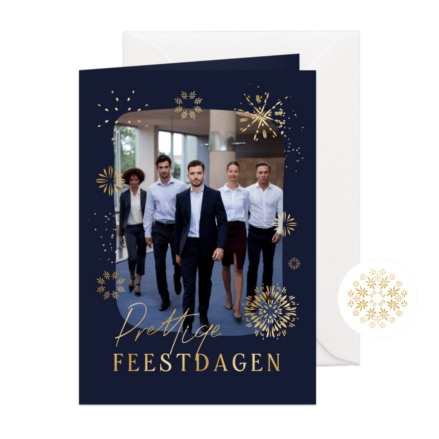 Zakelijke kerstkaart prettige feestdagen foto goud vuurwerk - Kaartimpressie