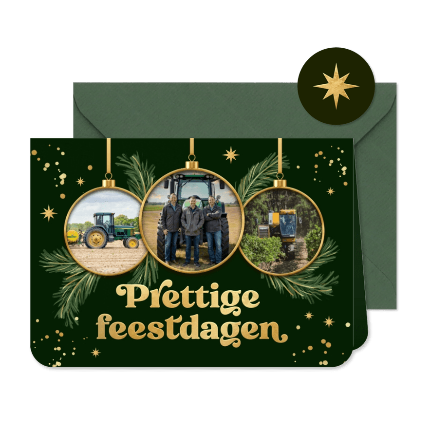 Zakelijke kerstkaart prettige feestdagen kerstballen foto's - Kaartimpressie