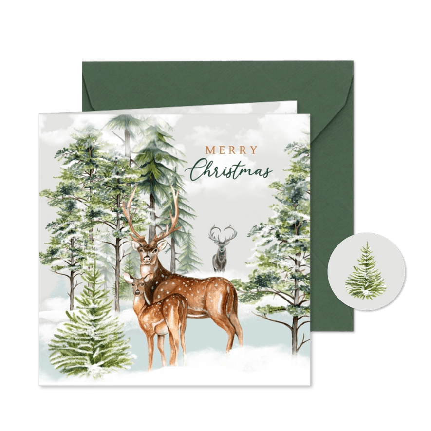 Zakelijke kerstkaart rendieren bos - Kaartimpressie