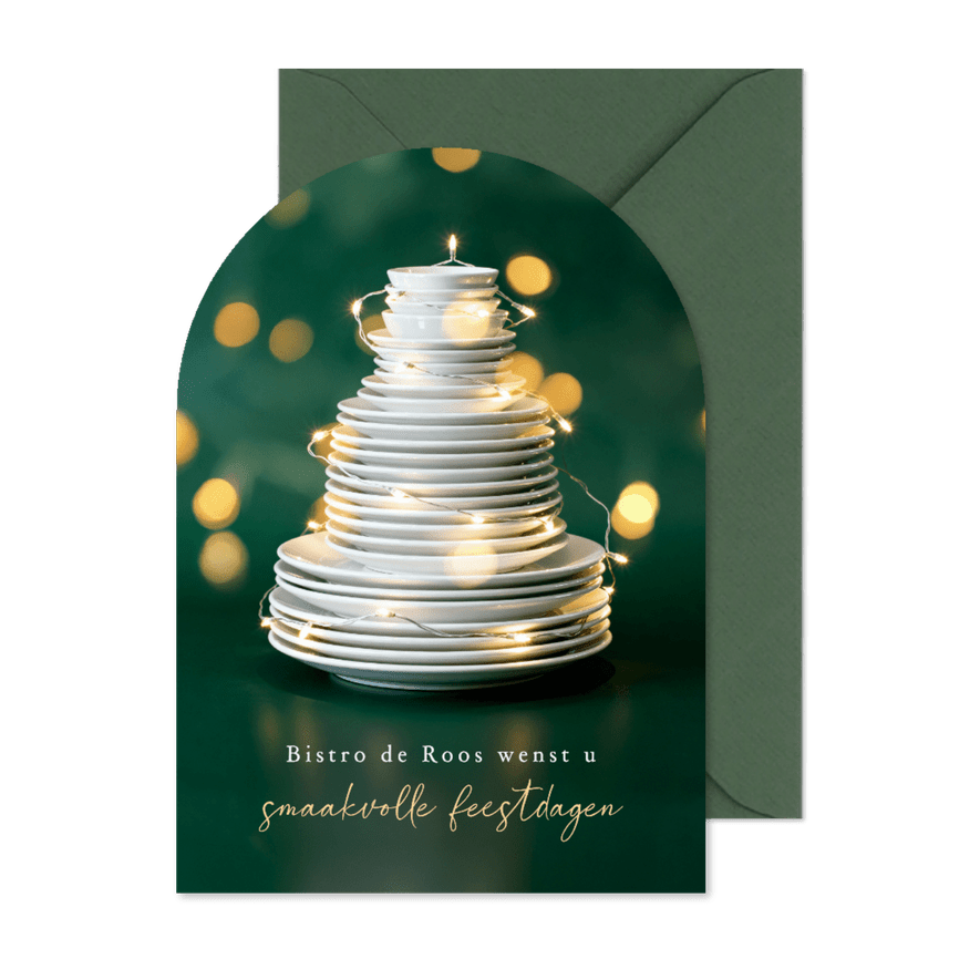 Zakelijke kerstkaart restaurant horeca kerstboom borden - Kaartimpressie