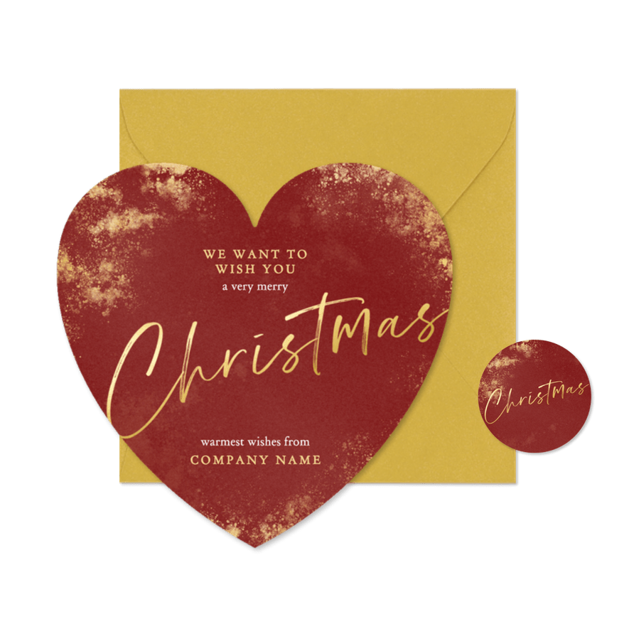 Zakelijke kerstkaart rode waterverf in hartvorm engels - Kaartimpressie