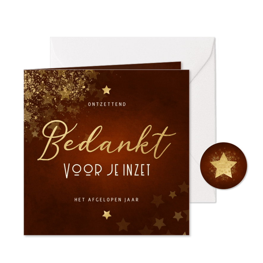 Zakelijke kerstkaart roestkleur bedankt met sterren - Kaartimpressie