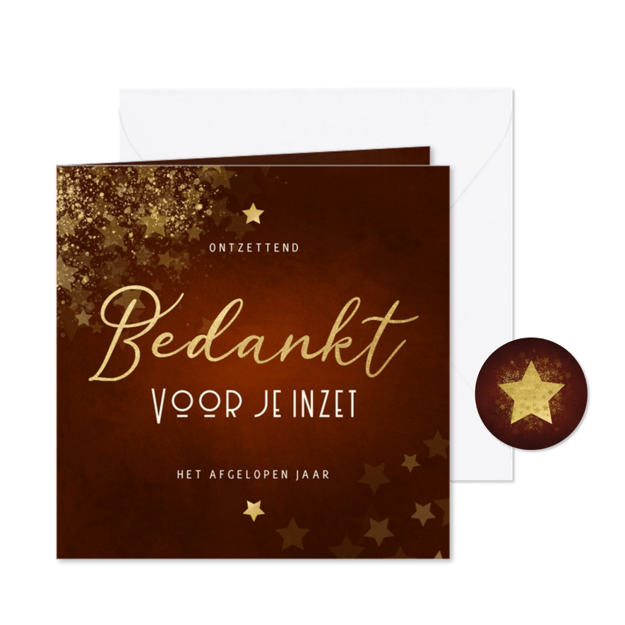 Zakelijke kerstkaart roestkleur bedankt met sterren - Kaartimpressie