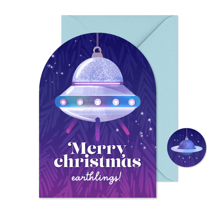 Zakelijke kerstkaart ruimtevaart ufo kerstbal - Kaartimpressie