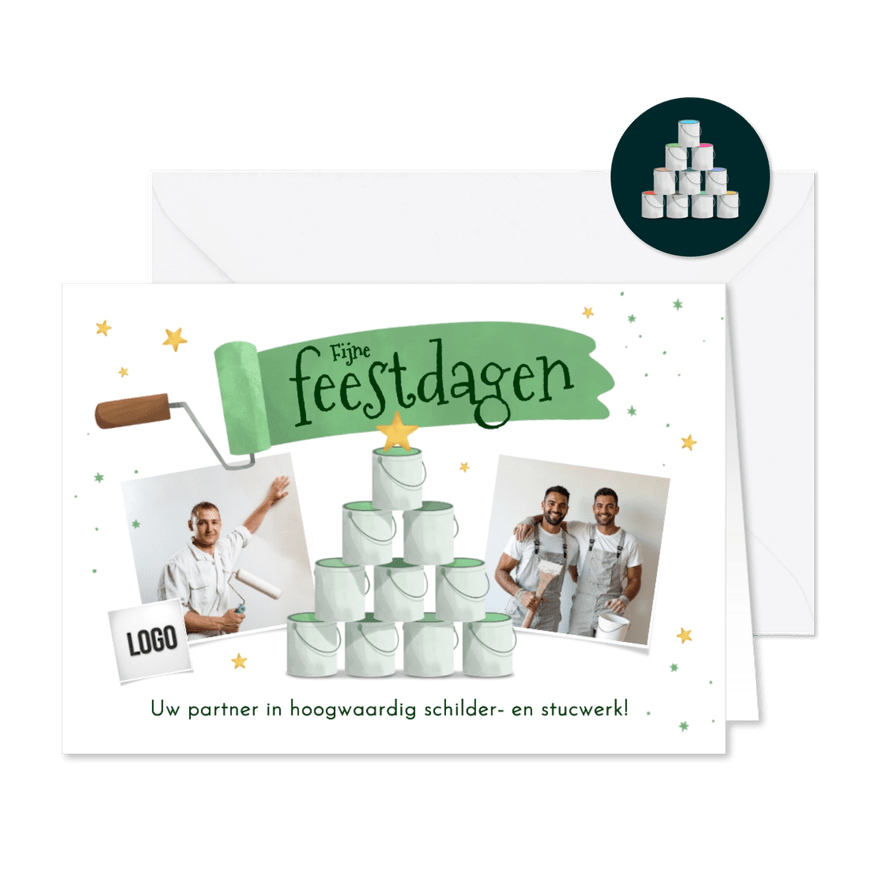 Zakelijke kerstkaart schilder verfblikken kerstboom foto's - Kaartimpressie