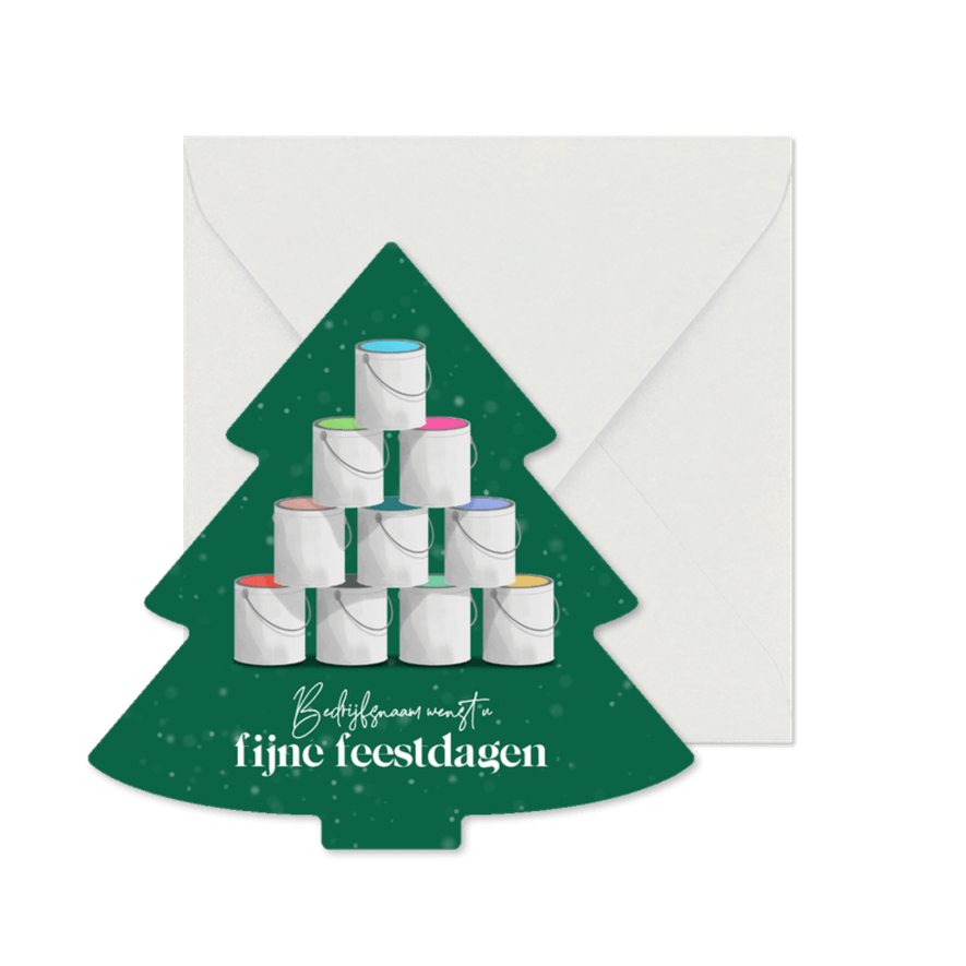 Zakelijke kerstkaart schildersbedrijf kerstboom verf sneeuw - Kaartimpressie