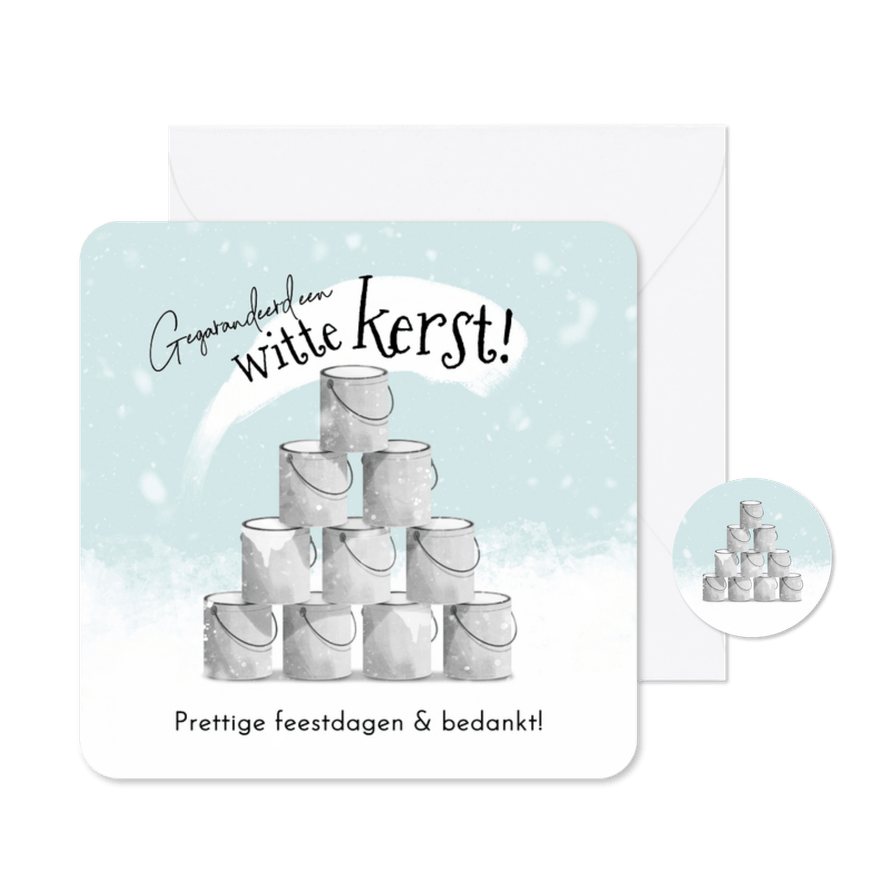 Zakelijke kerstkaart schildersbedrijf verfpotten wit sneeuw - Kaartimpressie