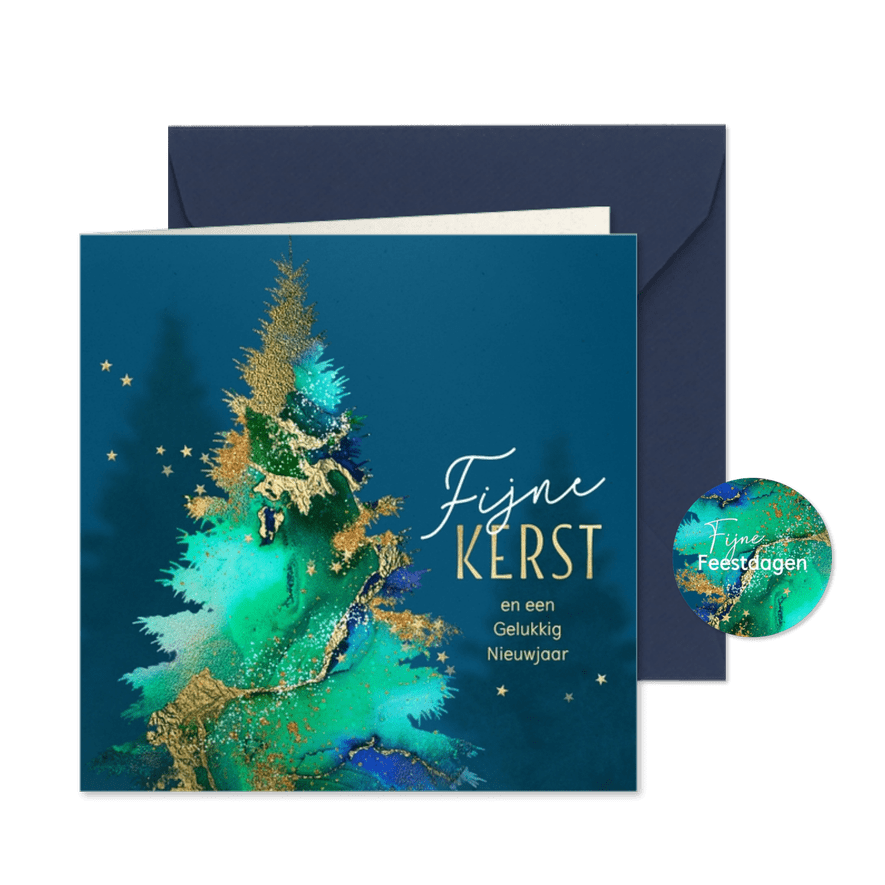 Zakelijke kerstkaart sjieke kerstboom waterverf - Kaartimpressie
