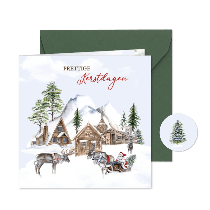 Zakelijke kerstkaart skihutjes kerstman - Kaartimpressie