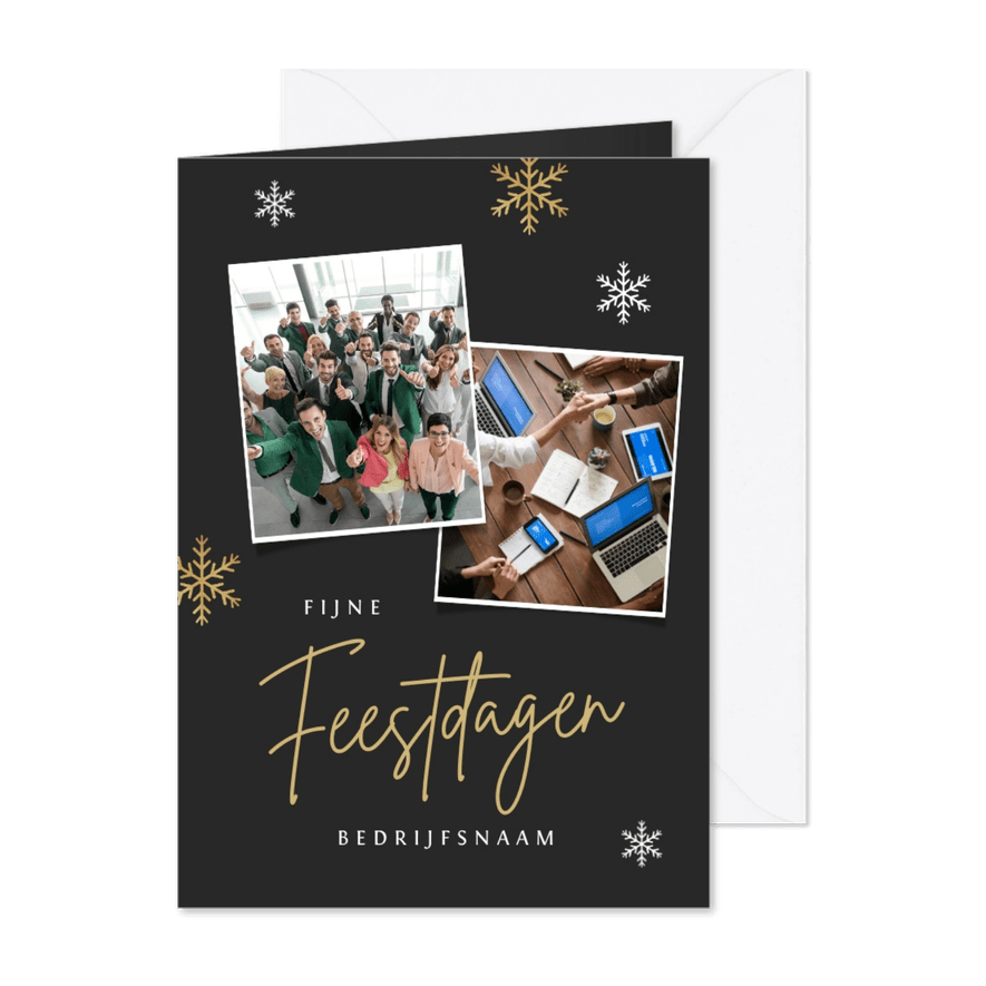 Zakelijke kerstkaart sneeuw goud foto feestdagen - Kaartimpressie