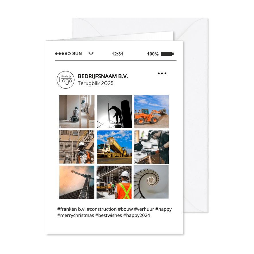 Zakelijke kerstkaart social media tijdlijn terugblik op 2025 - Kaartimpressie