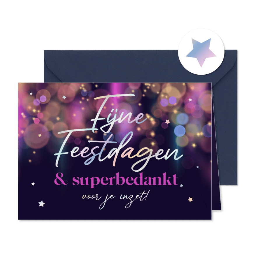 Zakelijke kerstkaart sprankelend bokeh paars holografisch - Kaartimpressie