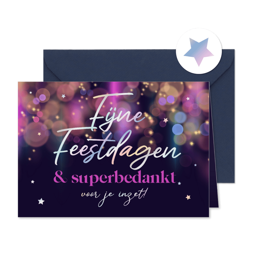 Zakelijke kerstkaart sprankelend bokeh paars holografisch - Kaartimpressie