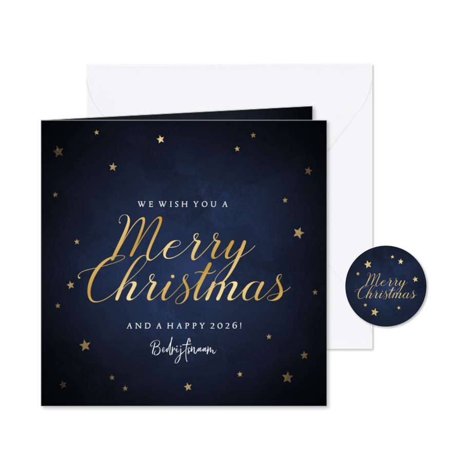 Zakelijke kerstkaart sterren gouden Merry Christmas - Kaartimpressie
