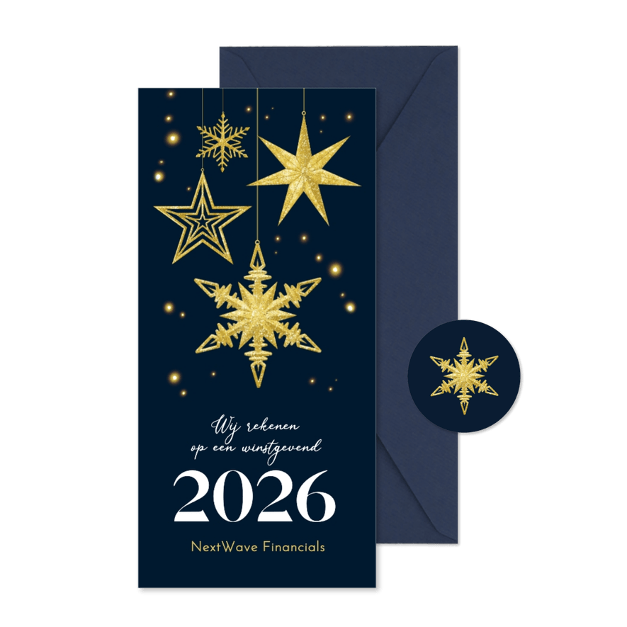 Zakelijke kerstkaart sterren sprankelend goud 2026 - Kaartimpressie