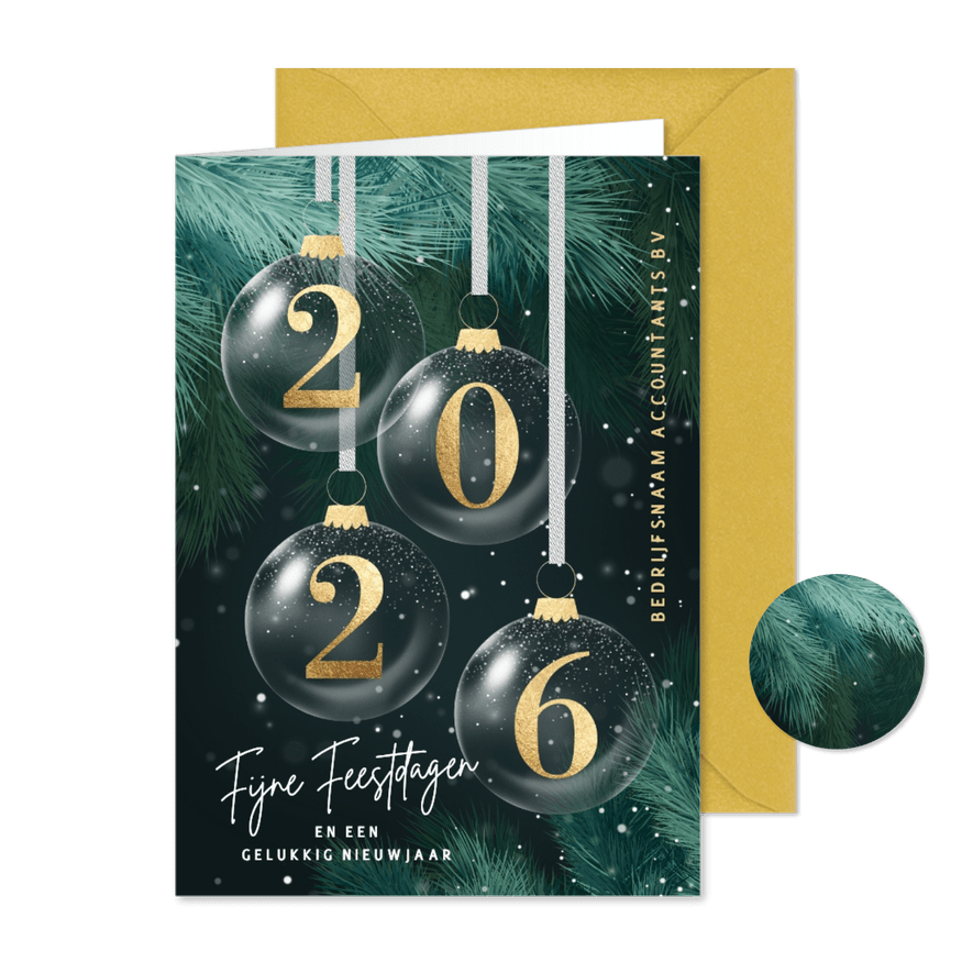 Zakelijke kerstkaart stijlvol 2026 groen goud - Kaartimpressie